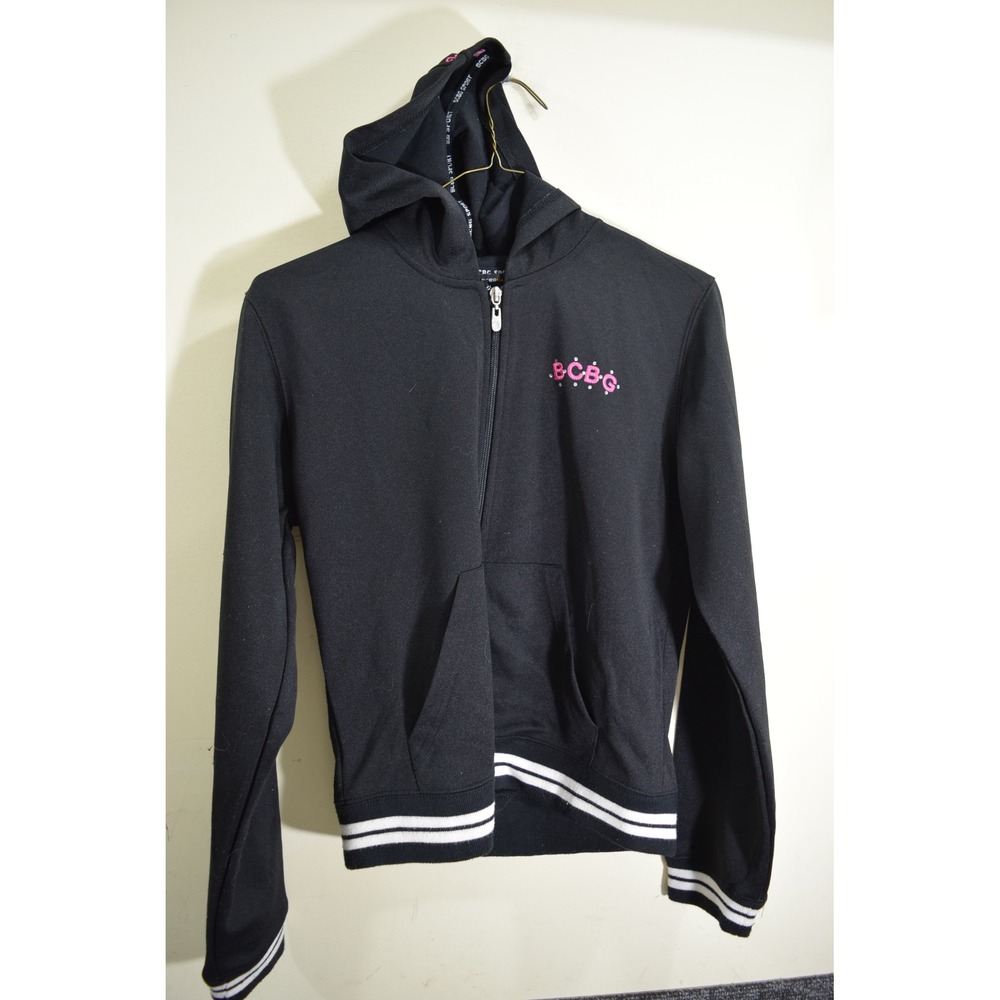 BCBG Sport Bon Chic Bon Genre Rhinestone SPELLOUT Black Full Zip Hoodie GIRL L